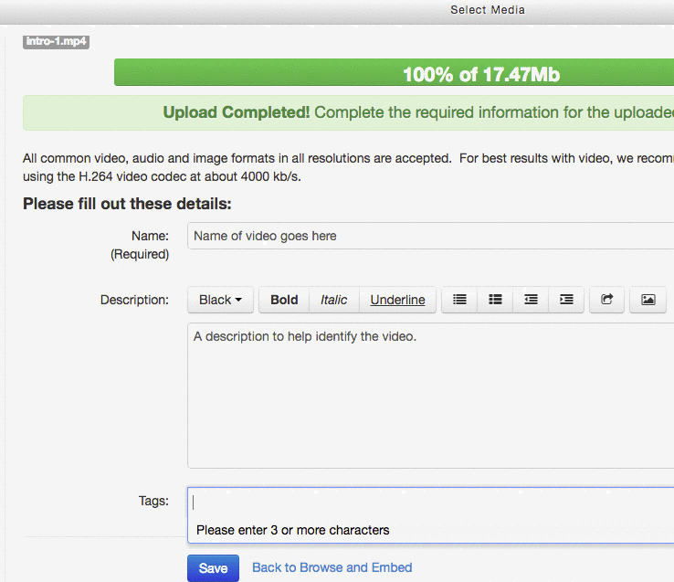 Uploading Kaltura Content